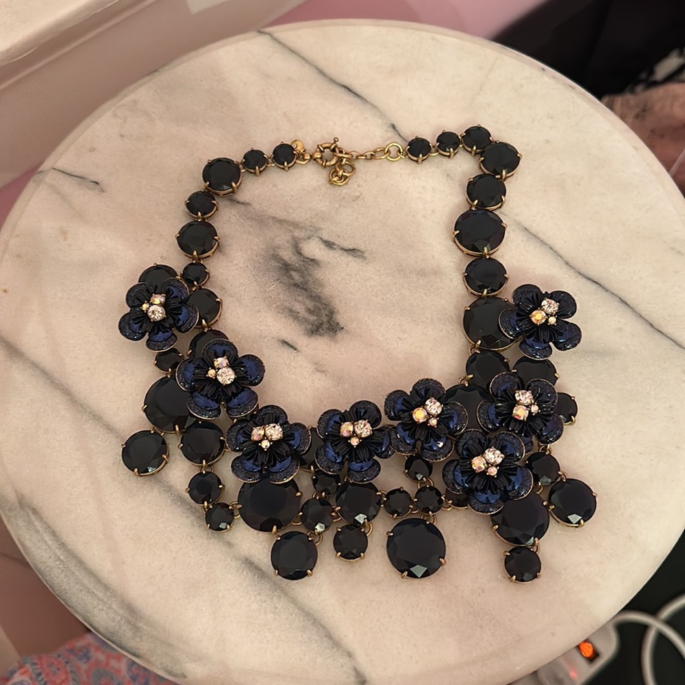 Jcrew navy diamond brûlée statement necklace flowers